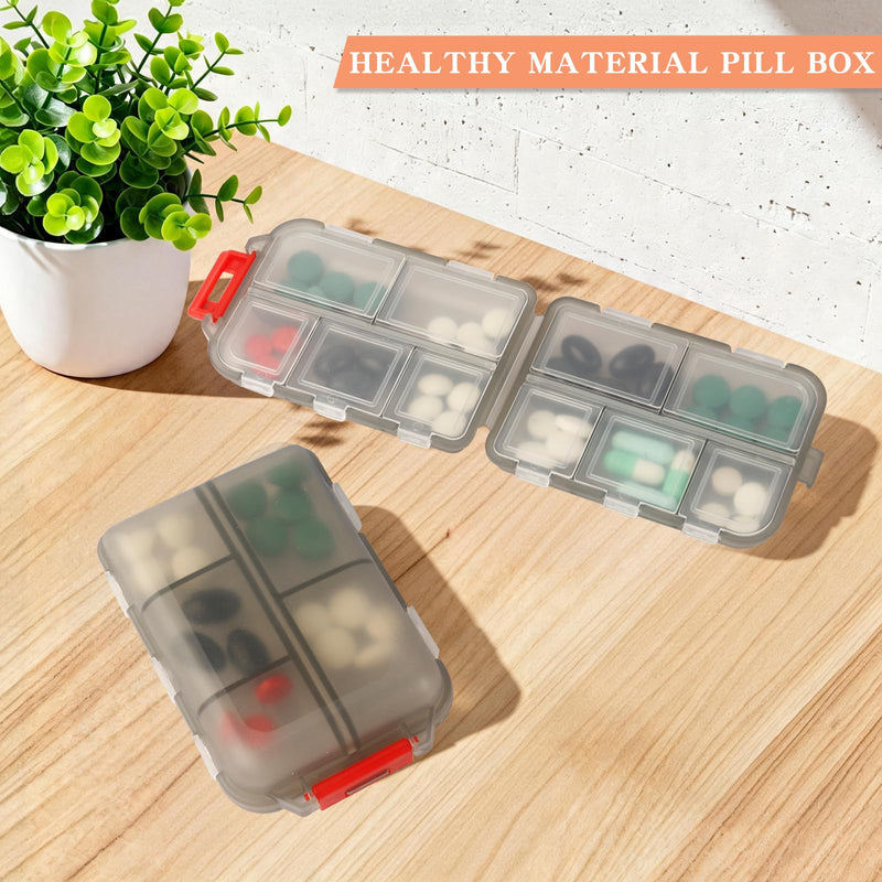 2Pack Travel Pill Organizer,10 Compartments Portable Pill Case,Pill Box | [2Pack Gray] [With Secure Snap Lock] [On-The-Go Medication Vitamin Supplement Pill Holder for Purse Pocket Travel] Gray & Gray
