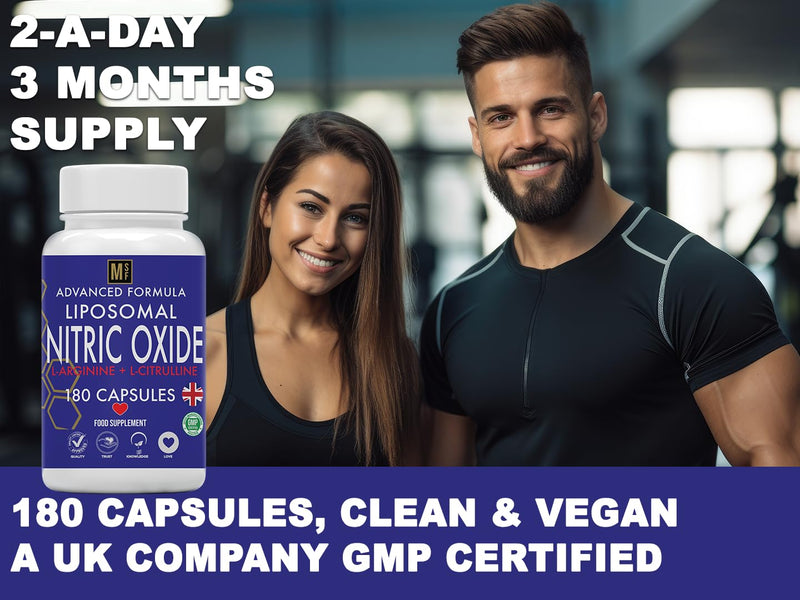 Nitric Oxide Supplement | L-Arginine, L-Citrulline & Beetroot Complex | 180 Capsules | 3 Month Supply, 2-A-Day | Liposomal Max Absorption | Energy, Circulation & Muscle Recovery Support | UK Company