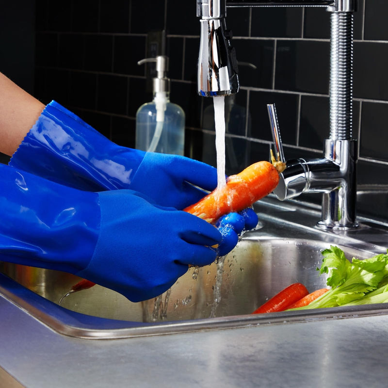 [Australia] - 2 Pairs Rubber Household Cleaning Gloves for Kitchen Dishwashing, Cotton Lined (Blue) Large (Pack of 2) 