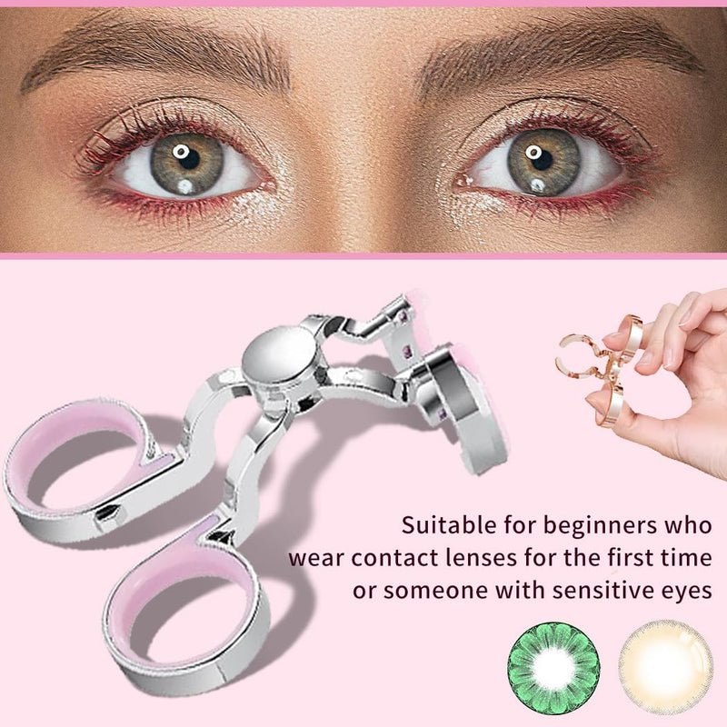 [Australia] - Contact Lens Wearing Aids, Portable Contact Lens Eyelid Stretcher, Color Contact Lens Wearing Tool with Insert or Remove Tool/Tweeers/Contact Lens Case (Green) Green 