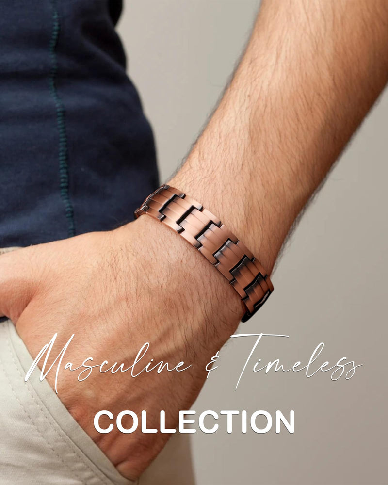 [Australia] - Feraco Men's Copper Magnetic Bracelet Elegant 99.99% Solid Copper Bracelets with Double-Row Strong Magnets,Magnetic Jewelry (Copper) 