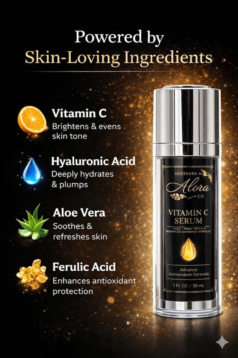 Southern Alora Vitamin C Serum for Face with Hyaluronic Acid | Dark Spots & Hyperpigmentation Treatment, Brightening, Anti Aging, Hydrating Lightweight