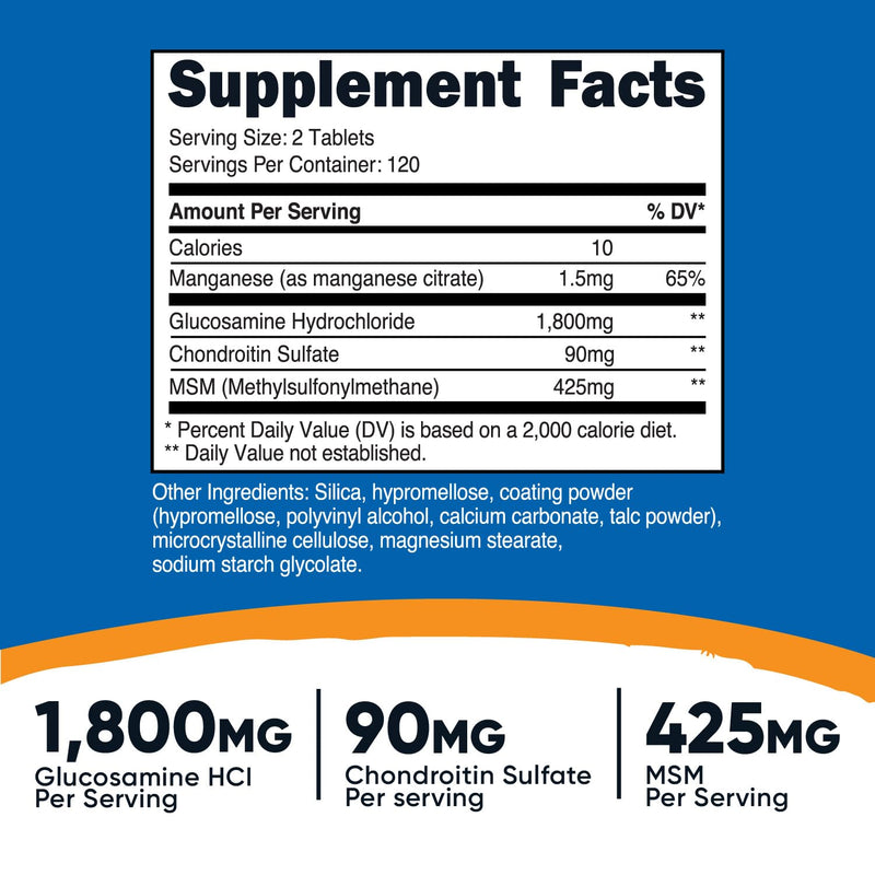 Nutricost Glucosamine 1800mg with Chondroitin & MSM, 240 Tablets, 120 Servings - Joint Support Formula - Non-GMO, Gluten Free