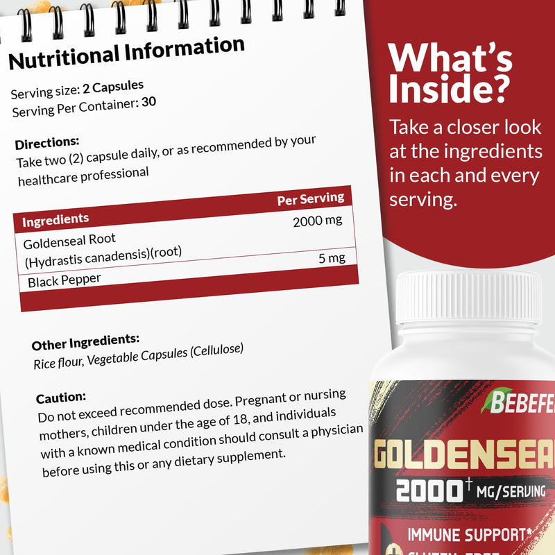 [Australia] - BEBEFEN Goldenseal Root Capsules 2000mg | Traditional Herb Supplement | Concentrated Extract | Vegetarian, Non-GMO 