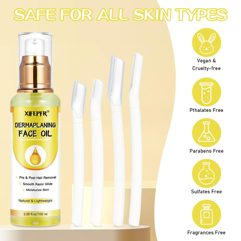 [Australia] - Dermaplaning Kit, Dermaplane Oil with Dermaplaning Tools, Shave Oil for Women, Softens Area Pre Shave & After Shave, Use with Face Razor, Face Shaver, Eyebrow Razor, Microblade 