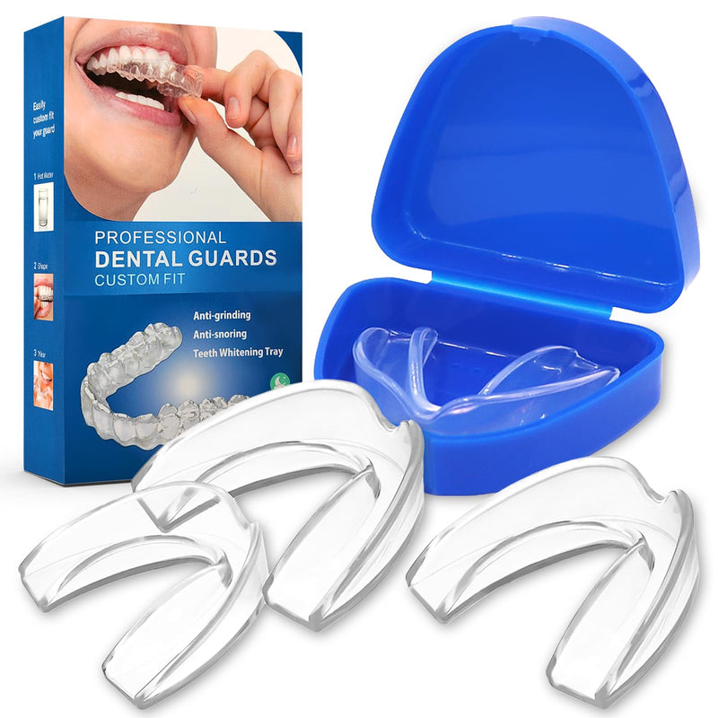 [Australia] - Pack of 4 mouth guards for teeth grinding, bite splint, grinding splint, anti-snoring splint, 2 sizes bite splint against teeth grinding, tooth splint grinding, improves sleep quality, transparent 