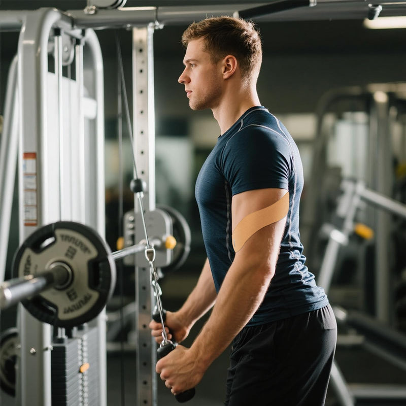 Precut Kinesiology Tape - 60 Strips (3 Rolls) | Waterproof Kinesiology Tape for Muscle & Joint Support, Athletic Knees, Shoulders, Back Pain Relief | Sport Tape for Weightlifting, Running 3 ROLL Beige