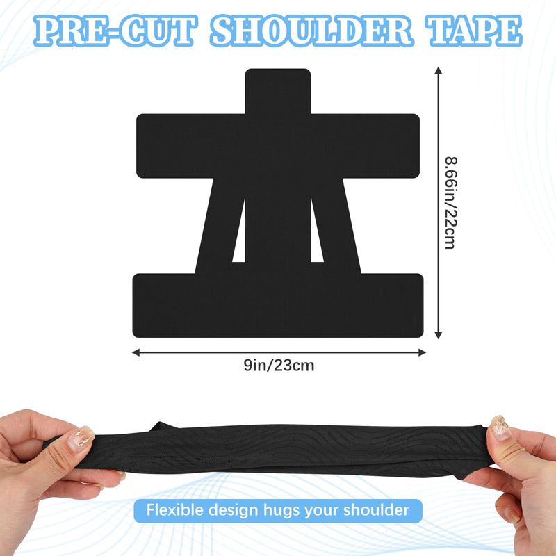 Kinesiology Tape for Shoulder, 12PCS Precut Shoulder Tape for Pain Relief & Support Waterproof Elastic Sports Tapes Skin-Friendly Hypoallergenic Latex-Free Athletic Muscle Tapes for Joint Stability Black