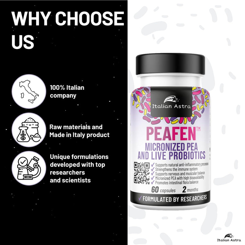 PEAFEN ™ Palmitoylethanolamide Pea Supplement 350mg Micronised – Natural Anti-Inflammatory with Probiotics, Zinc and Vitamin D3 – Natural Pain Reliever – 60 Capsules 2 Months
