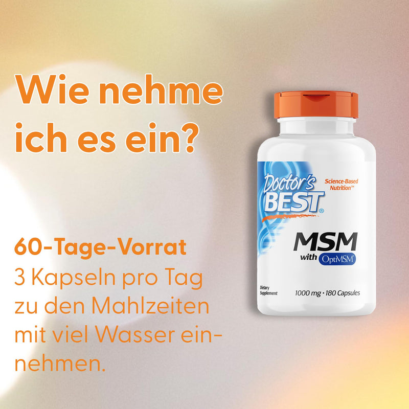 [Australia] - Doctor's Best, MSM with OptiMSM, 1000 mg, 180 capsules, high dosage, laboratory tested, soy-free, gluten-free, non-GMO, natural sulfur 
