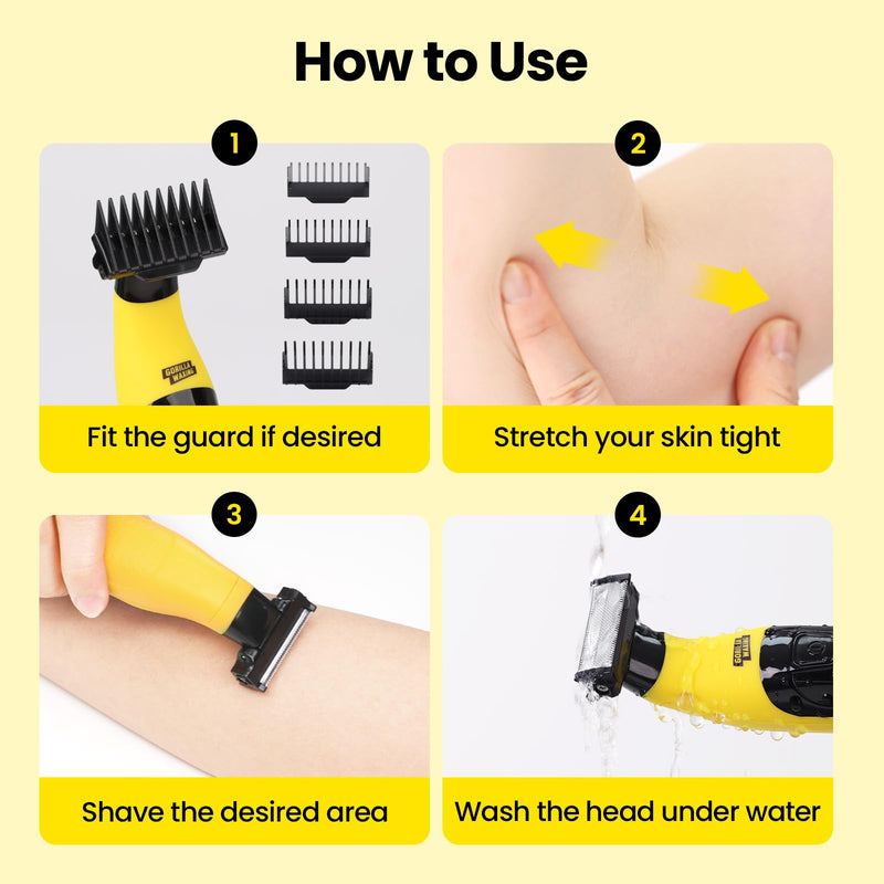 [Australia] - Gorilla Technique Men’s Groin & Body Hair Trimmer – 2-Way Pivot Blade, No-Nick Skin Guard, 4 Trimming Heads, 1–6mm Combs, IPX4 Waterproof, Electric Shaver for Pubic & Ball 