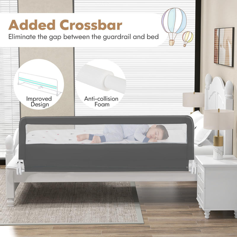 [Australia] - BABY JOY Bed Rails for Toddlers, 71'' Extra Long, Swing Down Bed Guard w/Safety Strap, Folding Baby Bedrail for Kids Twin, Double, Full Size Queen & King Mattress (71-Inch, Gray) Grey 71-Inch 