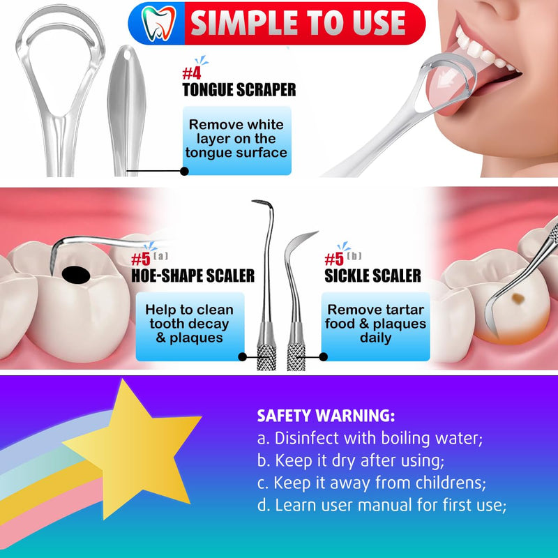 [Australia] - Dental Tools, Dental Pick, Dental Hygiene Kit, Oral Care Teeth Cleaning Tools Set, Stainless Steel Tooth Scraper Plaque Tartar Cleaner, Plaque Remover for Teeth - with Case 