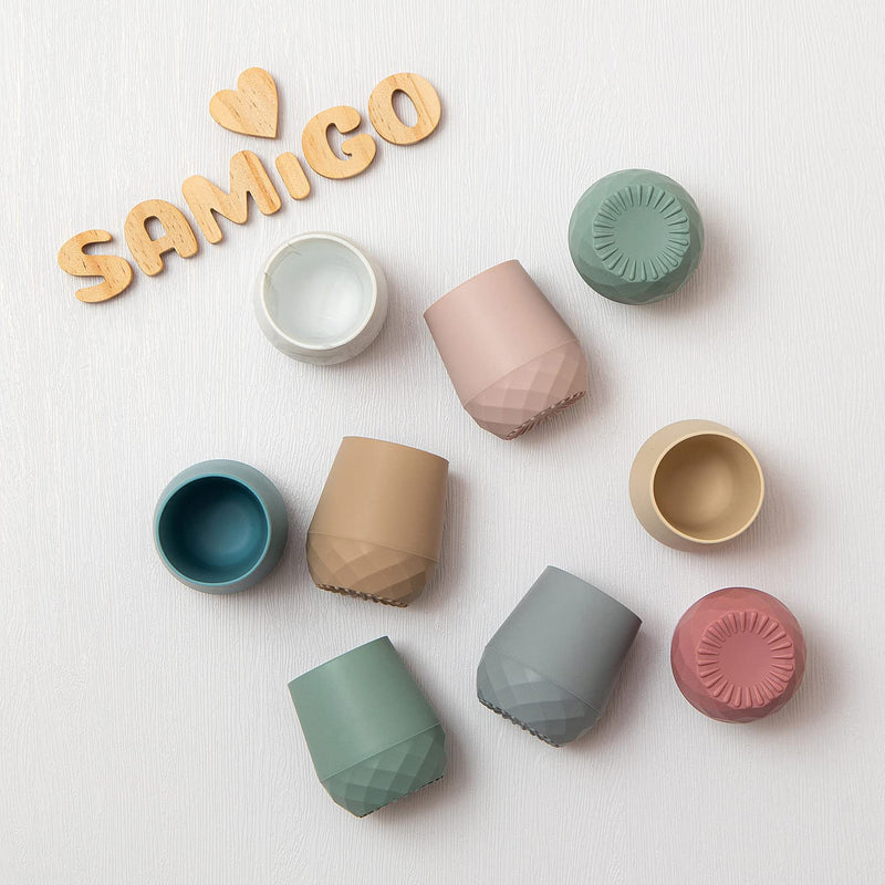 [Australia] - Silicone Baby Cups for 6-12 Months Infants - Tiny Open Cups - Training Cups for Baby Led Weaning - Set of 2 Drinking Cups Rosy 