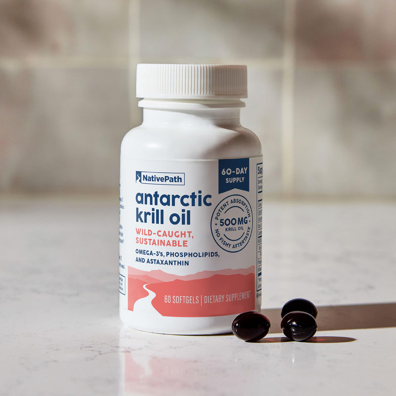 [Australia] - NativePath Antarctic Krill Oil - Wild-Caught Omega 3 Krill Oil 500mg Softgels with EPA, DHA and Astaxanthin - Omega 3 Supplement for Joint, Heart, Brain and Immunity - 60 ct - No Fishy Aftertaste 60 Count (Pack of 1) 