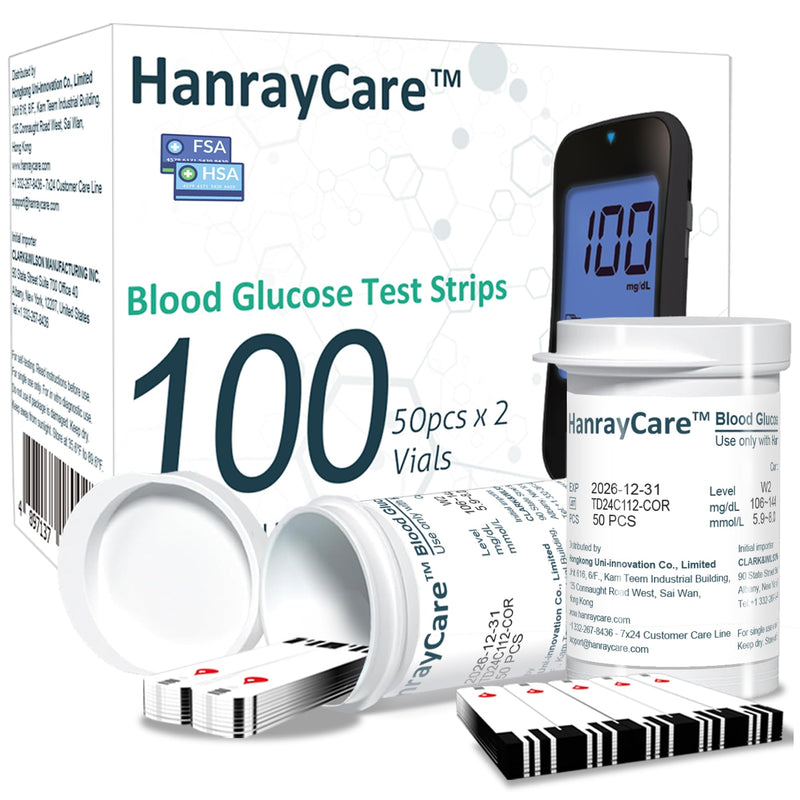 [Australia] - TD-4125 Blood Glucose Test Strips for Diabetes, 100 Count Blood Sugar Test Strips, Designed for Use with HanrayCare Glucose Monitoring System, Accurate Self-Testing, No Coding Required 