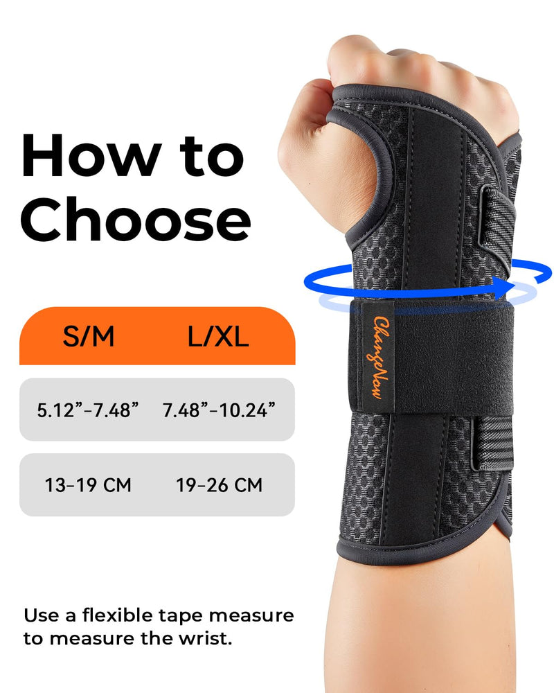 Carpal Tunnel Wrist Brace Night Support for Men Women, [Breathable Air Mesh] Wrist Splint for Tendonitis, Sprain, Arthritis, Medical-Grade Adjustment Rigid Hand Brace for Sleeping, Pain Relief, Work (Black, S/M, Left Hand) Black