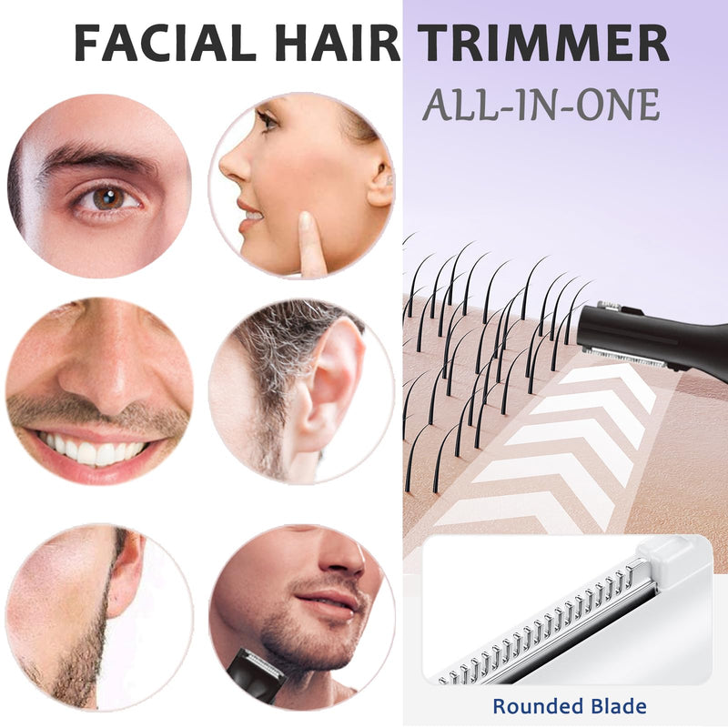 Nose and Ear Hair Trimmer for Men - Rechargeable Eyebrow Face Shaver - Nasal Hair Clippers 3 in 1 Painless Eye Brow Facial Hair Beard Razor for Sideburns Dual-edge Blades 6500 RPM Easy Cleansing