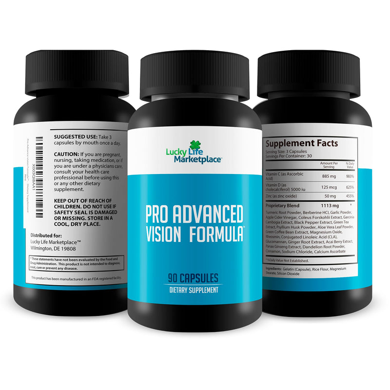 Pro Advanced Vision Formula - Eye Health Support Supplement - Aid Healthy Vision & Visual Acuity - Help Reduce Eye Strain & Blurred Vision - Promote Healthy Eyes with 20+ Vitamins, Minerals, & Herbs