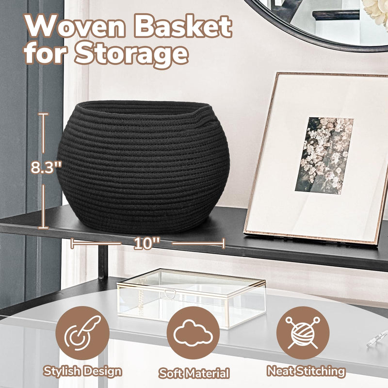 [Australia] - Goodpick Small Rope Storage Basket, Black Round Baskets for Socks, Dog Toys, Towels, Cute Baby Basket for Living Room, Bedroom, Nursery, Towel Baskets for Bathroom, 10 x 8.3 inches 