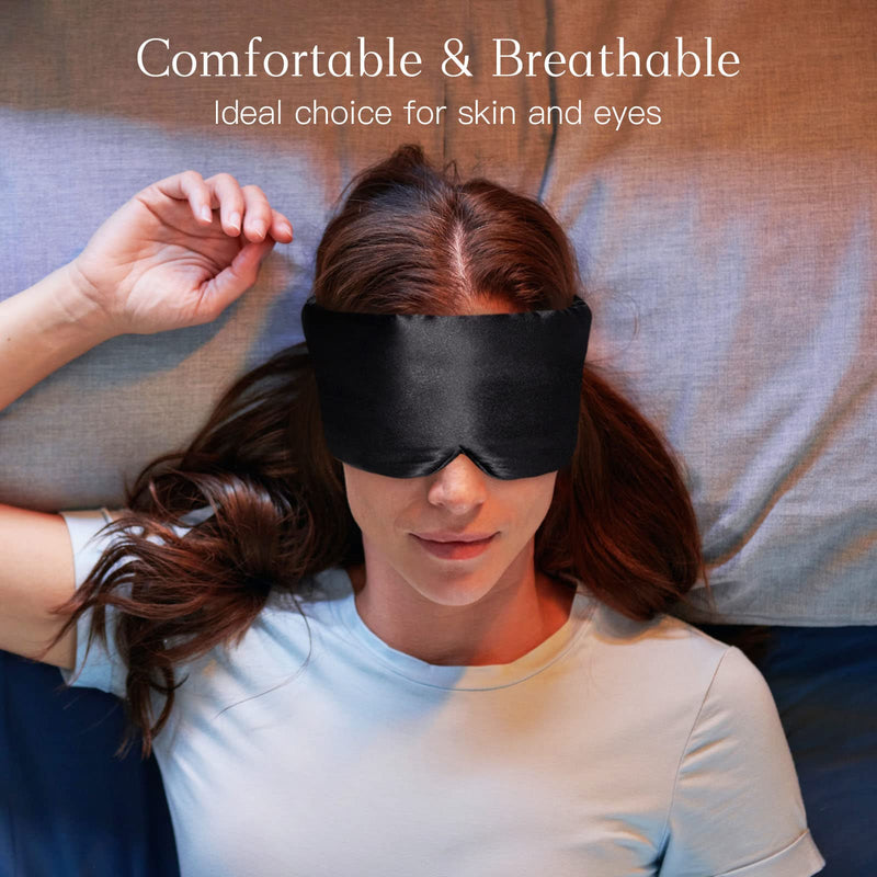 [Australia] - 100% Natural Silk Eye Mask for Women Men, Soft Pressureless Cooling Blackout Eye Covers for Sleeping, Large Size Sleep Mask fits All Heads Adjustable, 1PC, Black 