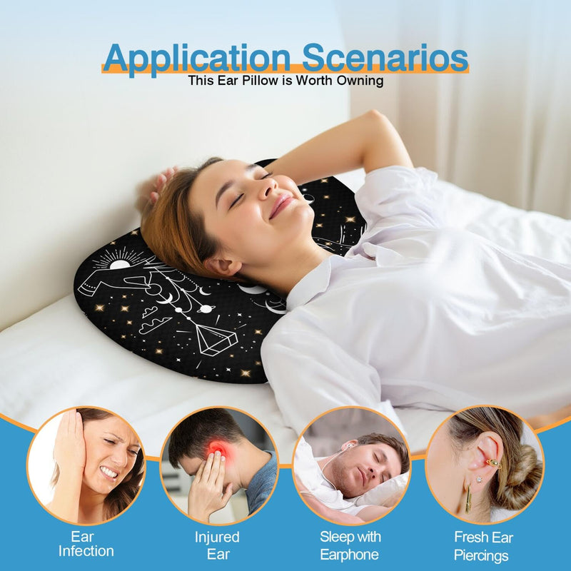 [Australia] - Ear Piercing Pillow for Side Sleepers Pillows with Holes for Ear Pain,Donut Pillow for Ear Side Sleeping Pillow for Adults CNH Ear Pain Relief Pressure Sores Ear Pillow with Hole in Center Black Gothic 17.5"x12.6" 