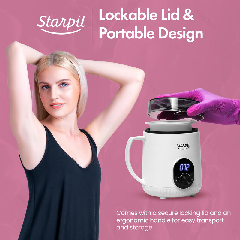 [Australia] - Starpil Wax Warmer - Digital Mini Wax Warmer for Hair Removal 8.4oz / 238g – Best for Hard Wax Beads – Use for Hair Removal – Adjustable Temperature Wax Pot for Facial Hair (White) White 