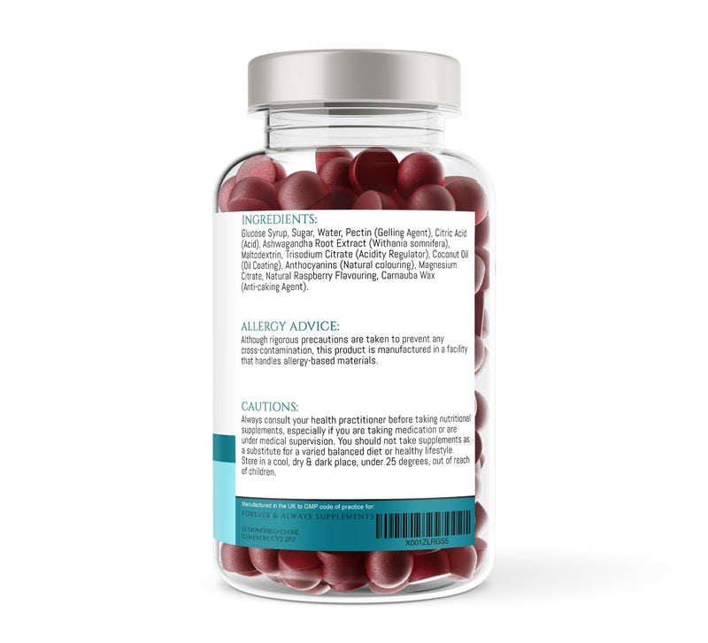Ashwagandha High Strength Gummies (150) 1200mg per serv - Raspberry Flavoured Gummies for Adults - Sleep, Mind, Calm, Focus & Melatonin Support Supplements