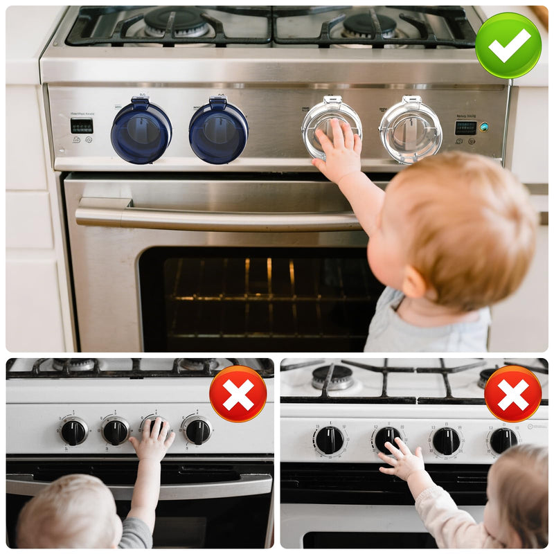 [Australia] - Stove knob Safety Covers for Child Upgraded Unlock Universal Size with Adult Two-Finger, Dual-Key Press Gas Stove Knob Locks Water Resistant Oil Resistant and High Temperature ResistantÔºà5 PackÔºâ 5 White 