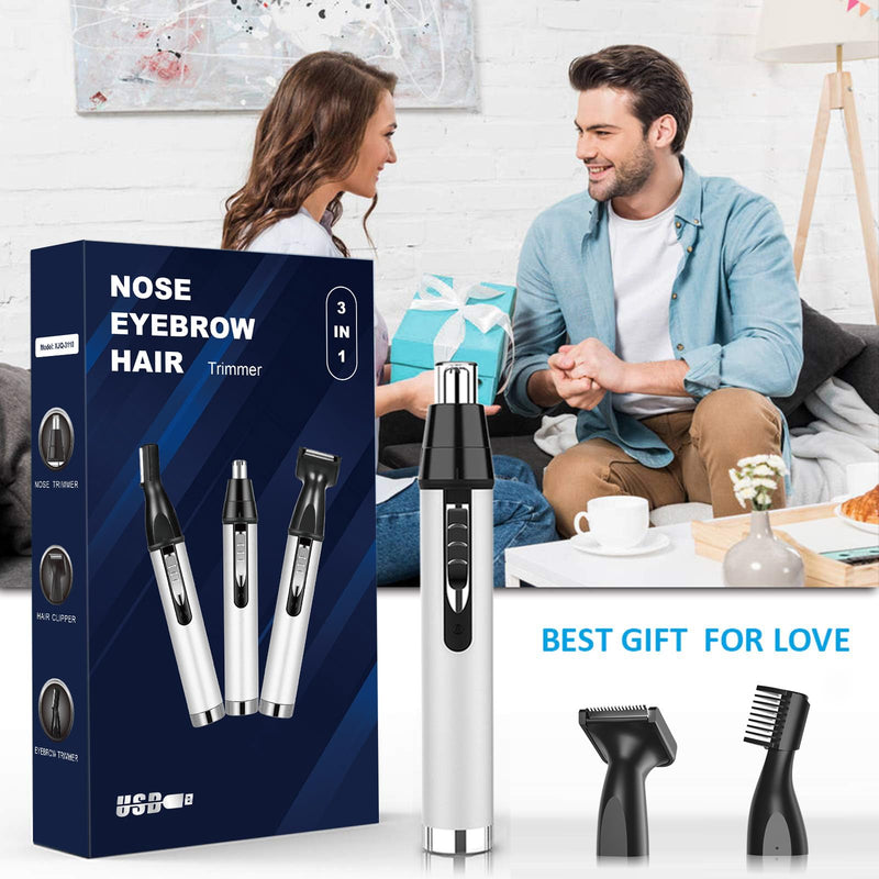 Ear and Nose Hair Trimmer for Women Men,2024 Rechargeable 2 in 1 Professional Painless Eyebrow & Facial Hair Trimmer with Powerful Motor