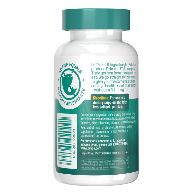 [Australia] - OVEGA-3 Plant-Based Omega-3 from Algal Oil Daily Supplement, 500mg, Supports Brain, Eye & Heart Health, Two mini softgels per Day, 60 Count 60 Count (Pack of 1) 