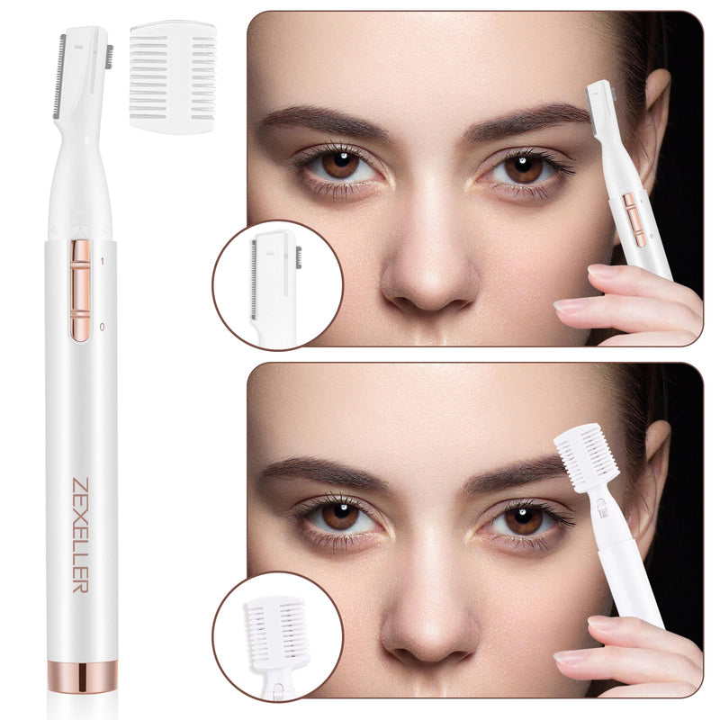 [Australia] - Upgraded Eyebrow Trimmer, Precision Facial Hair Trimmer with Comb, Battery Operated Painless Electric Eyebrow Razor Facial Hair Remover Face Chin Neck, Upper-Lip, Peach-Fuzz 