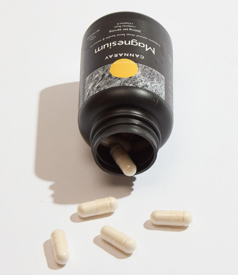 CANNARAY Magnesium Capsules 300mg with Added Valerian Root and Vitamin D. Supports Natural Sleep and Immunity