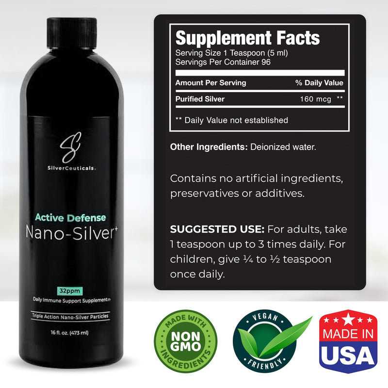 [Australia] - Colloidal Silver w/Nano Technology - 32ppm 16oz - 8X More Effective - Natural Immune Support - Save The Sick Days - Ages 5 & Up - Outperforms Higher PPM Silvers - No Taste & Smell - 3rd Party Tested 16 Fl Oz (Pack of 1) 