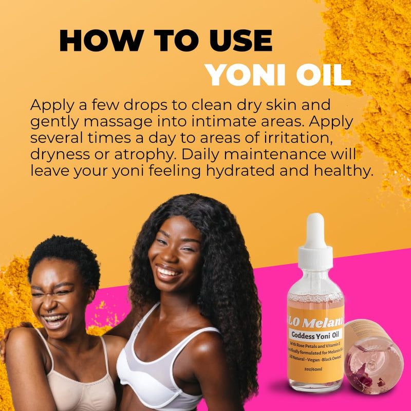 [Australia] - Glo Melanin Yoni Oil Wash for Women pH Balance and Wetness, Vaginal Oil or Feminine Oil for Ingrown Hair with Rose Petals, Almond Oil, Vitamin E Jojoba Oil Herbal Blend for Yoni Care (2 oz / 60ml) 