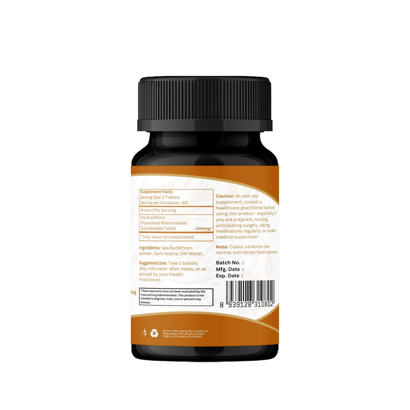 ORGANIC SPREE Sea Buckthorn 120 Tablets | Hippophae Rhamnoides (Sea Buckthorn) | Omega 7, Skin & Immune Support* - 120tab 1