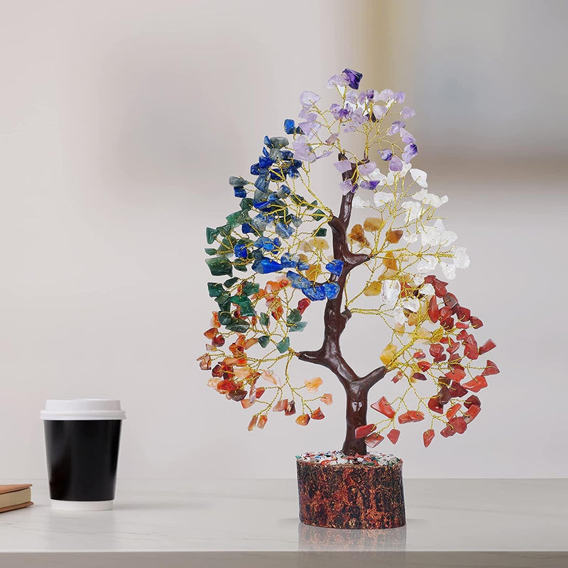 [Australia] - YATSKIA Chakra Tree of Life - Crystal Tree for Positive Energy - Seven Chakra Tree - 7 Chakra Tree, Money Tree, Feng Shui Decor, Crystals and Healing Stones Seven Chakra Golden Wire 