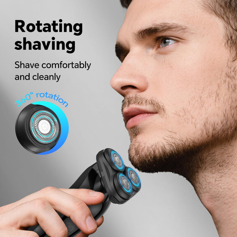 [Australia] - Electric Razor for Men - Rechargeable Shaver 3D Precision Blades with Pop-up Trimmer - Rotary Cordless Shavers Washable Gentle on Sensitive Skin for Beard Sideburn Face with Travel Lock Men Gift Black 