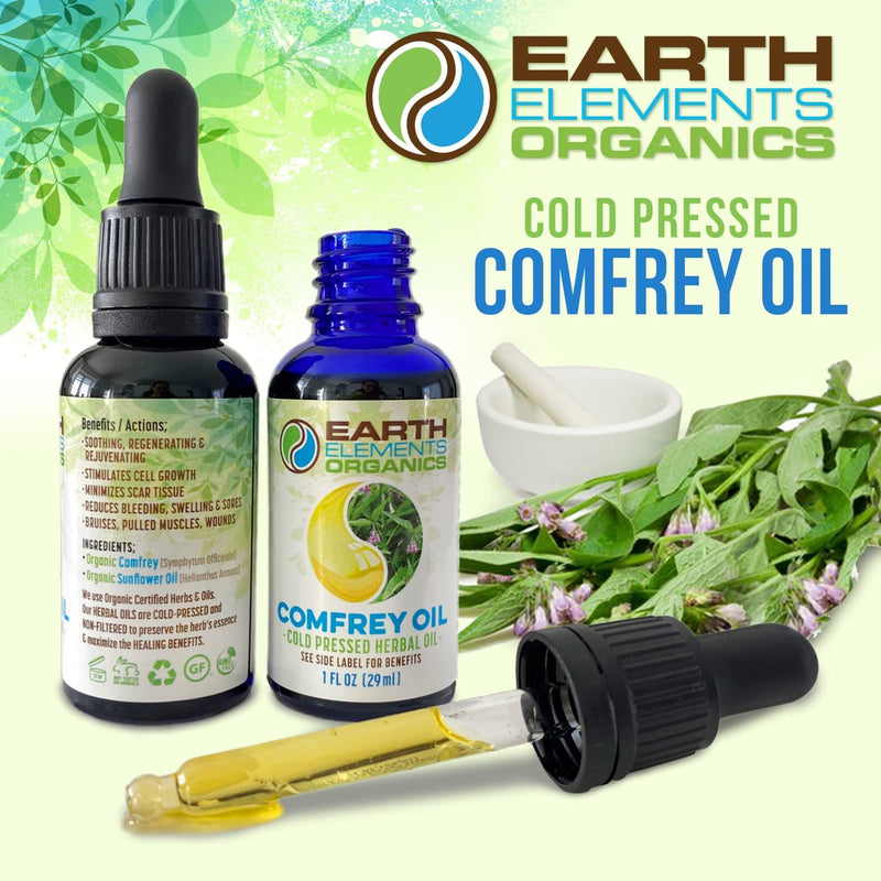 [Australia] - Organic Comfrey Oil – Raw, Infused, Pressed Herbal Oil - Organic Comfrey Leaf & Organic Sunflower Seed Oil (1 fl. oz) 1 Fl Oz (Pack of 1) 