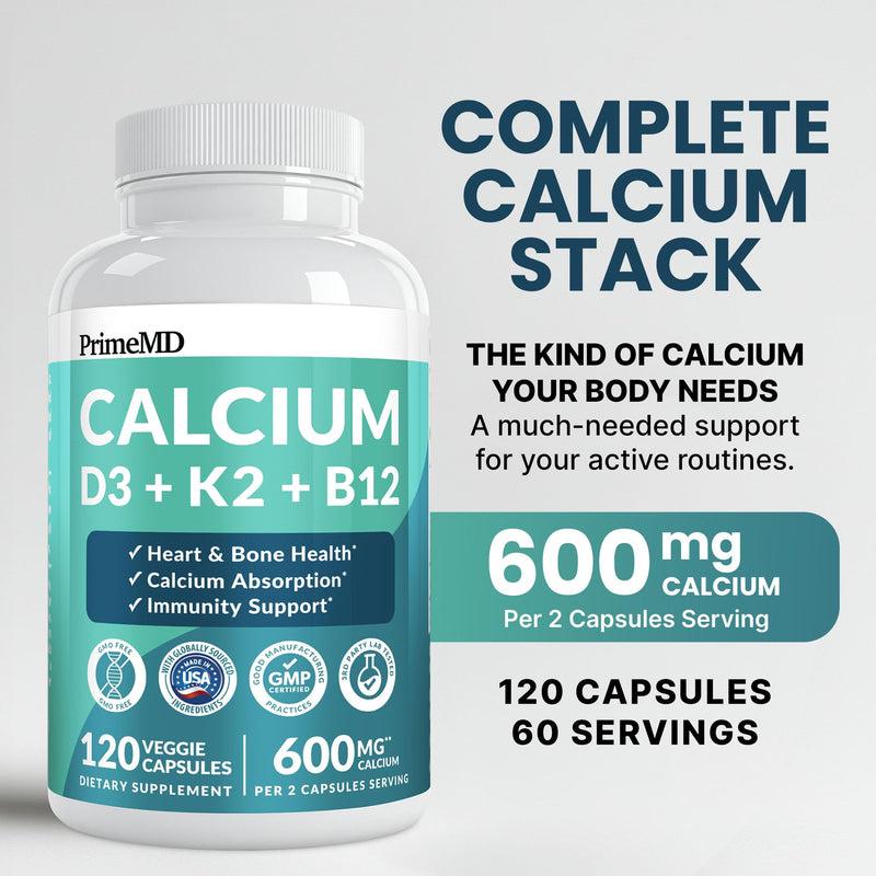 4-in-1 Calcium Supplements for Women & Men - Calcium Citrate with D3 K2 Vitamin 5000 IU - Calcium 600mg with Vitamin D3 K2 - Everyday Vitality Supplement - Vegan-Friendly, Gluten-Free (120 Capsules) | Bone Health and Everyday Wellness Support, Calcium ...