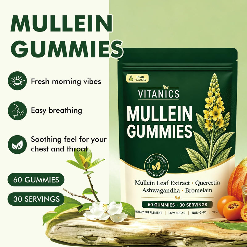 Vitanics Mullein Gummies, Lung & Respiratory Support, 60 Count | Lung & Respiratory Support, Mullein Gummies
