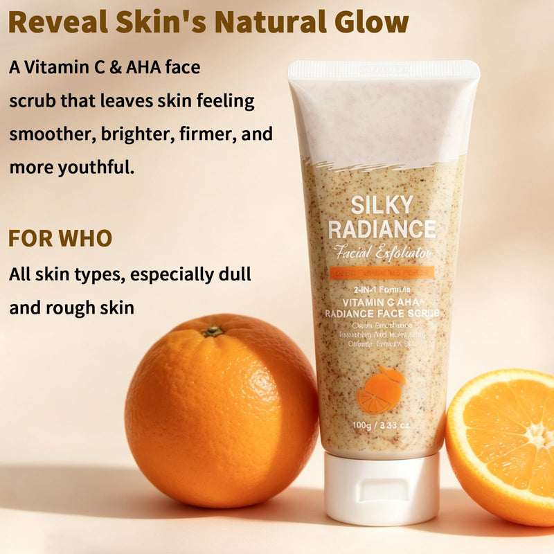 Vitamin C Face Scrub with AHA, Facial Scrub Exfoliator, Exfoliating Facial Wash, Exfoliating Scrub Face Cleanser for Women Men, Smooth, Brightening, Improve Dullness Dark Spot, 3.53 oz Vitamin C