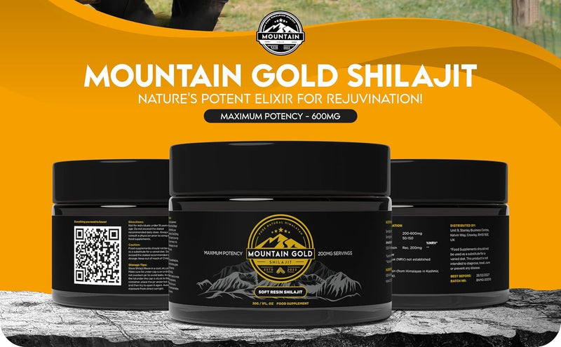Mountain Gold Shilajit, Natural Himalayan Shilajit - 100% Pure, Rich in Fulvic Acid 77%, 84+ Trace Minerals, Lab Tested, 600mg Max Potency, Vegan 30 Grams
