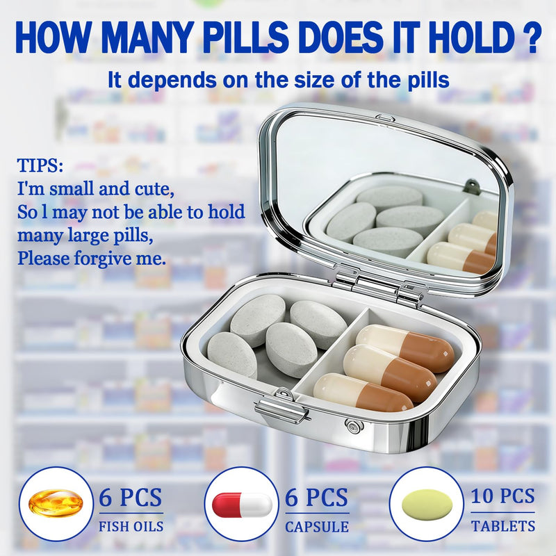 Dog Lover Pill Box 2-Compartment Small Pill Case Square Organizer Case with Mirror Portable Metal Medicine Box Travel Container for Women Men Cute Dog Paw