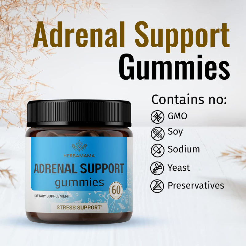 [Australia] - HERBAMAMA Adrenal Support Gummies for Energy & Relaxation w/Ashwagandha, Rhodiola Rosea, Holy Basil & Astragalus Root - 60 Vegan, Non-GMO Chews 