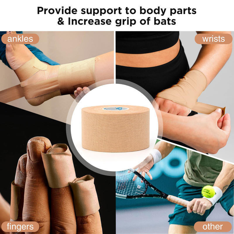 [Australia] - OK TAPE 4 Rolls Athletic Tape, Sports Tape for Injuries, Rigid, Easy Tear Medical Tape, Wrist Tape, No Sticky Residue | Secure Ankle, Finger, Knee- 1.5inch x 15yards (Beige) Beige-4 Rolls 