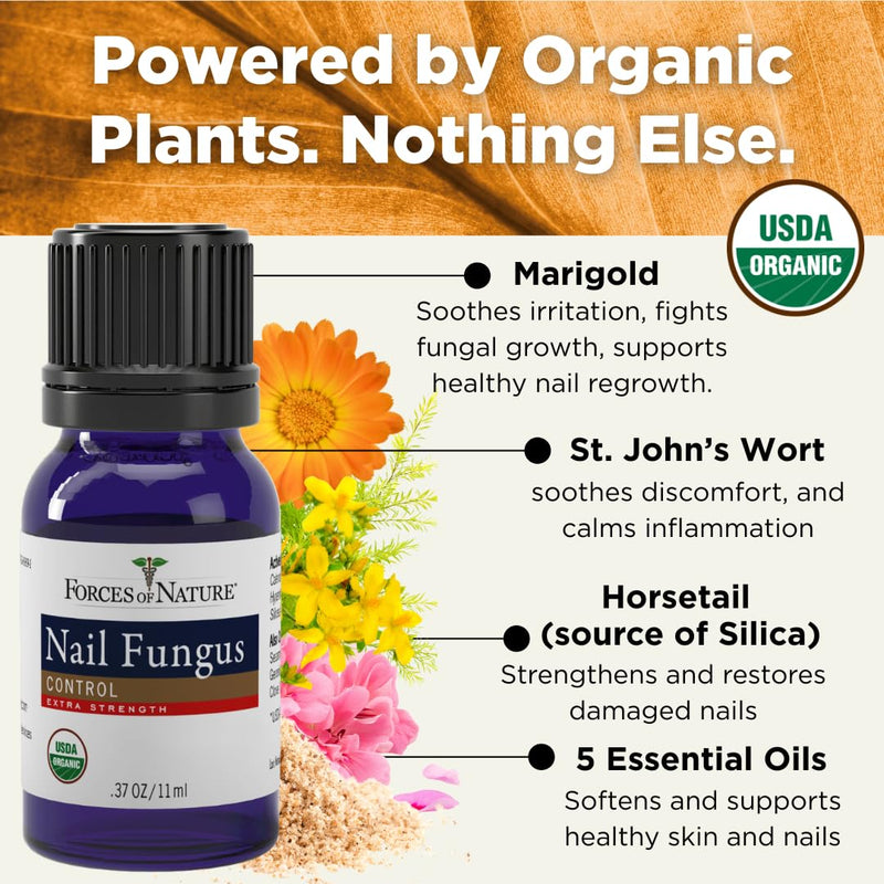 Forces of Nature Toenail Nail Fungus Treatment Extra Strength, Organic Antifungal Restores Appearance of Toenails and Fingernails, Homeopathic Medicine for Cracked, Dry and Damaged Nails, 11ml (0.37 fl oz) 0.37 Fl Oz (Pack of 1)