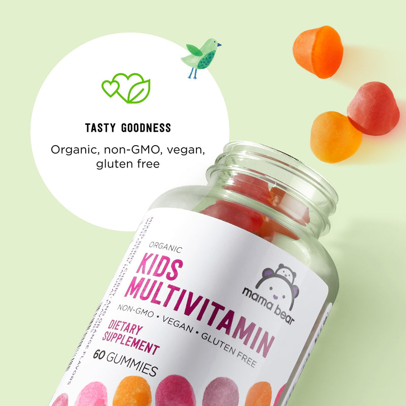 Amazon Brand - Mama Bear Organic Kids Multivitamin Gummies, Berry, Cherry & Orange, 60 Count, 1 Month Supply (Packaging May Vary) 60 Count (Pack of 1)