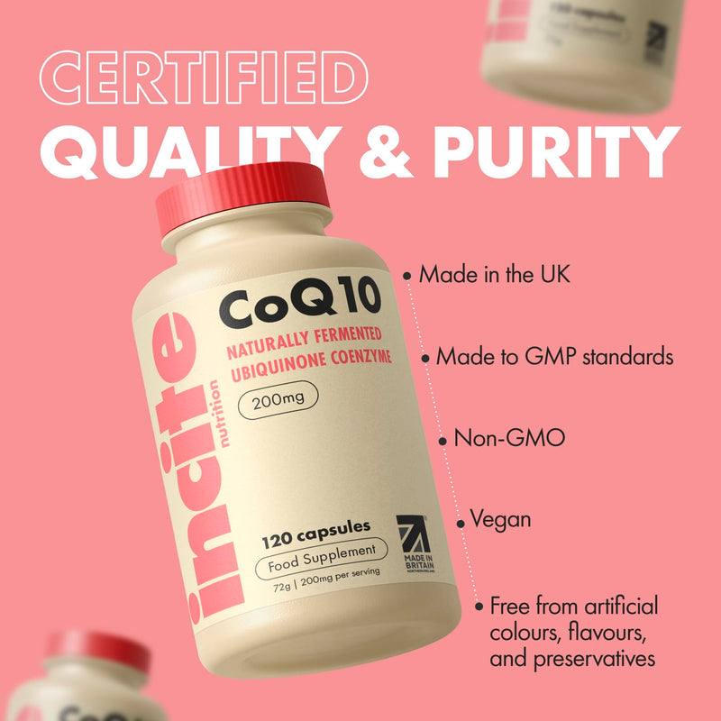 Premium CoQ10 Ubiquinone 200mg - Coenzyme Q10-120 Vegan Capsules - Naturally Fermented High Absorption - Heart, Energy & Fertility Support - Made in UK - Non-GMO - GMP Quality 120 count (Pack of 1)