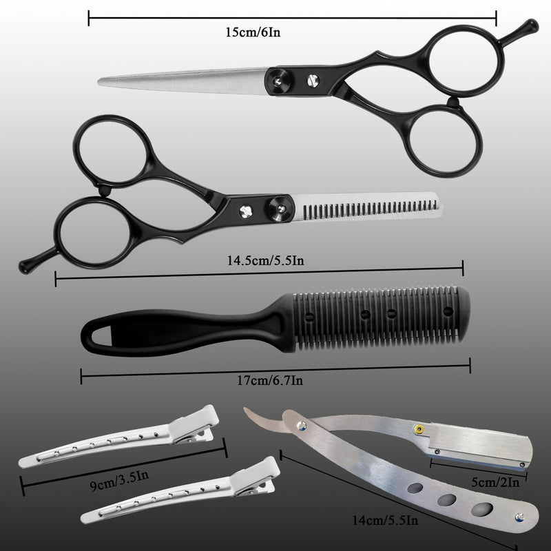Fcysy Professional Hair Scissors Texturizing Shears Kit, Haircut Scissors Thinning Shears 11 Pcs Set 11pcs Black